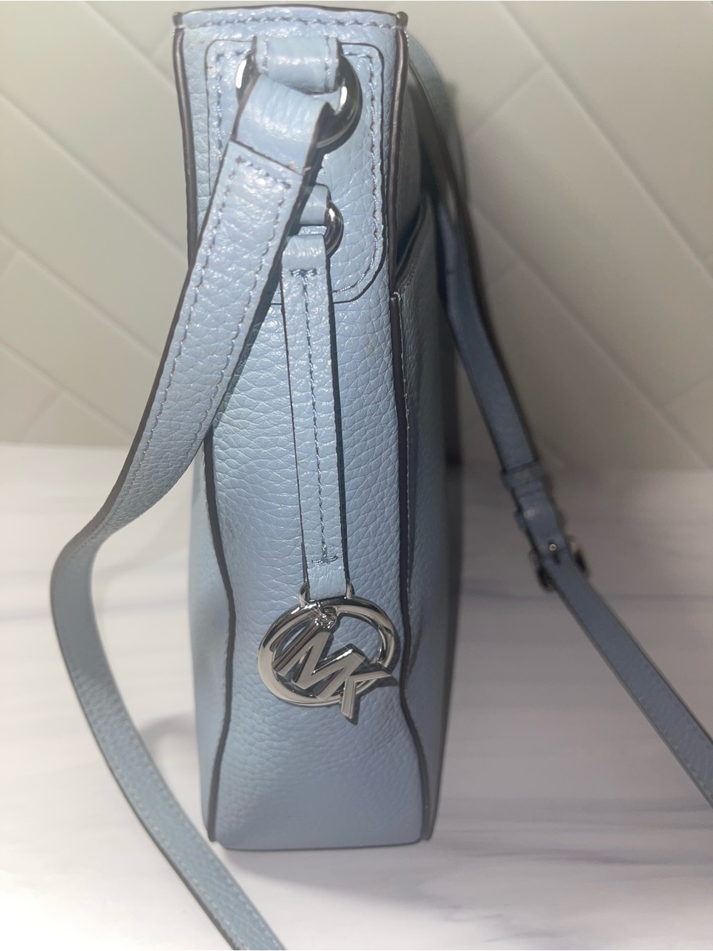 Michael Kors pebbled leather baby blue crossbody - gently used - Picture 3 of 12